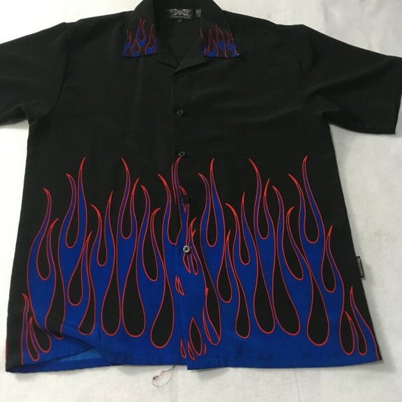 #82 Dragonfly Clothing Company Button Down Flame Jam Short Sleeve Men Shirt Sz L - Picture 1 of 9